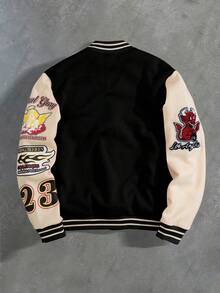 Manfinity Roghcode Men's Contrast Color Patchwork Varsity Jacket,Casual Fashionable Baseball Letterman Jacket With Front Buttons,Long Sleeve Y2k Custom Style Outerwear - Multicolor - View 2