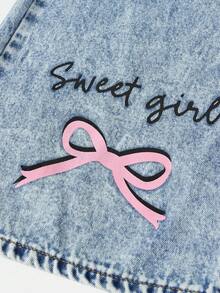 Girlism Teen Girl Pink, Black Bow, Graffiti Pattern Blue Denim Loose Fit Pants,Fall Clothes,Winter Clothing ,Casual And Fashionable Vacation Outfits,2000s Style ,Halloween Denim Jeans ,Christmas - Light Wash - View 5