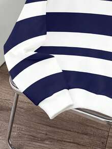 Manfinity Joysei Men's Simple Blue And White Striped Pattern Pullover Sweatshirt, Suitable For Autumn/Winter Striped Long Sleeve - White - View 3