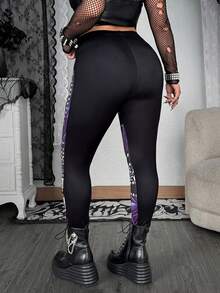 Whyspr Quần legging in họa tiết kỹ thuật số giả Punk thời trang đường phố cỡ lớn cho nữ - Nhiều màu - Xem 2