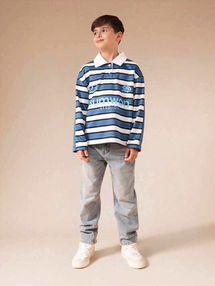 Striped Polo Shirt With White Collar