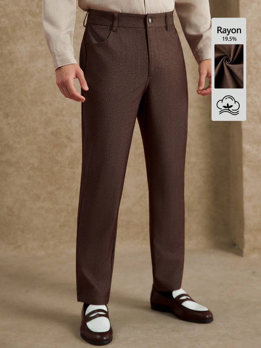 Core Aspect Pantalones rectos de negocios casuales de unicolor con bolsillo para hombres