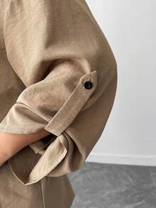 SHEIN PETITE CURVE Plus Size Women Versatile Fashion Casual Commute Wear Jacket, Simple Solid Color High-End Outerwear, Suitable For Autumn/Winter - Brown - View 5