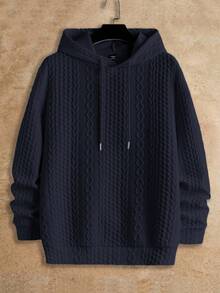 Manfinity NXTstreet 2 件男士提花针织修身休闲连帽衫套装，适合秋季 - 藏蓝色 - 查看 3