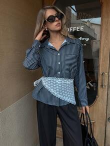 Elyressa Neues elegantes Urban Lace Akzent gestreiftes Hemd