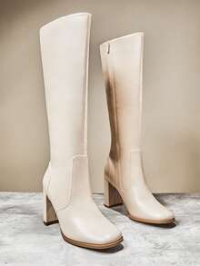 SHUZIA Botas altas hasta la rodilla con tacón de bloque, estilosas y cómodas, con cremallera interior para mujer - Blanco - Ver 2