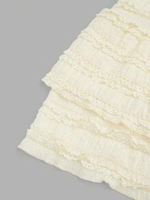 Sweetra 1 套白色无袖短款上衣，腰部带扣装饰和白色短款百褶裙，极简风格 - 杏色 - 查看 9