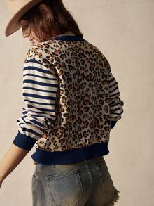 Bohemela 女士豹纹条纹前扣长袖开衫豹纹开衫女士开衫秋冬条纹开衫 - 彩色 - 查看 2