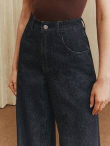 Anewsta 女士新款时尚黑色直筒牛仔裤，适合情人节和母亲节穿着。 - 黑色 - 查看 7