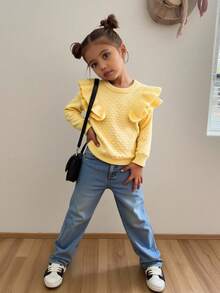 SHEIN Baby Mädchen Lässiger Vintage Brauner Rüschen Saum Pullover