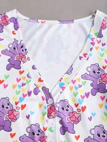 SHEIN Unity 1 bộ đồ liền thân in họa tiết cổ chữ V cài nút tay dài cho nữ, quần yếm bó sát co giãn thoải mái, đa năng cho gia đình, hẹn hò, Giáng sinh, phong cách Y2K - Nhiều màu - Xem 7