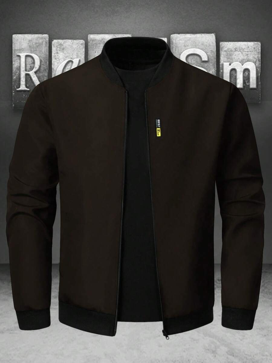 Manfinity Homme Chaqueta casual de manga larga con cremallera de unicolor para hombre - Café integral - Ver 1