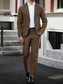 Calvornis 男士翻领长袖西装外套和长裤套装，适合商务旅行