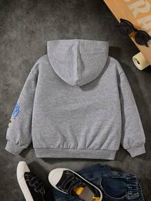 BATMAN X SHEIN Young Boy Casual Cool Letter Graphic Hooded Long Sleeve Loose Knit Sweatshirt, Gray