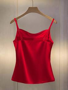 Franclia 性感合身圆领吊带背心，侧面有褶饰，时尚女士款 - 紅色 - 查看 2