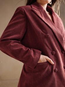 Anewsta Damen Ziegelrot Große Größen Elegantes Vintage Stil Hosenanzug Set, Klassische Langarm Doppelreiher Blazer Jacke mit Weiten Beinen, strukturierte gerippte Textur, Lässig Minimalistisch, geeignet für Büro, Neujahr und Alltag - Rotbraun - Übersicht 5