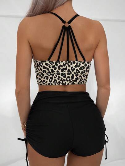 Ensemble de bikini imprimé léopard pour femmes, maillot de bain de plage mode été