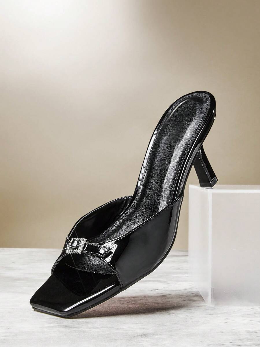 SHUZIA Women's Fashion Daily Versatile Slip-On Heeled Sandals - Black - View 1