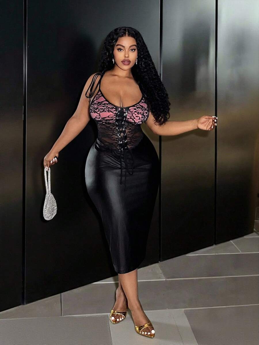 Slaydiva فستان ميني محكم مصنوع من الدانتيل الشفاف والبولي يوريثان بتصميم جديد لخريف/شتاء 2025، مناسب للحفلات والنوادي والتجمعات والمواعيد - الأسود - مشاهدة 1
