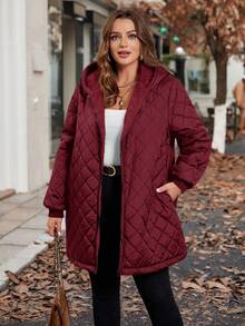 SHEIN Clasi Kurtka polarowa z kapturem i długim rękawem w jednolitym kolorze, w swobodnym, swobodnym stylu plus size