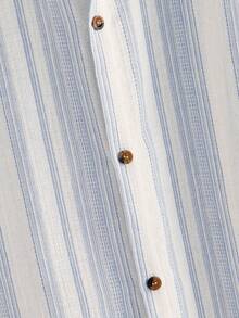 Manfinity RelaxMax Men's Striped Print Button-Front Casual Versatile Short Sleeve Shirt - Blue - View 4