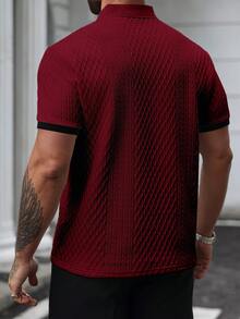 Manfinity Homme 男士纯色简约日常短袖Polo衫 男士Polo衫 高尔夫球衫 酒红色衬衫 针织男士衬衫 男士纹理短袖休闲Polo衫 复古风格，适合日常休闲、周末旅行、户外活动、探险旅行、轻松的工作环境或半正式场合，可作为男友/丈夫礼物、周年纪念礼物或圣诞节礼物 男士高尔夫球衫 酒红色男士衬衫 男士服装 - 酒紅色 - 查看 2