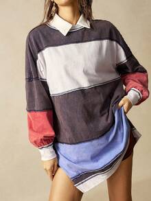 Bohemela Casual Knit Patchwork Round Neck Loose Fit Women Sweatshirt