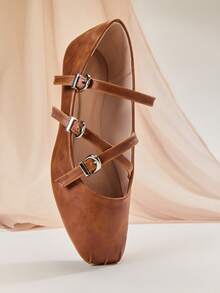 SHUZIA Women's Elegant Square Toe Mary Jane Flats– Comfortable, Versatile & Classic Essential - Maroon - View 6
