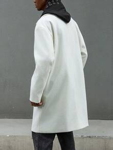 Manfinity Hypemode Men's Solid Color Drop Shoulder Long Sleeve Lapel Neck Fashion Versatile Long Overcoat, Winter - Beige - View 3