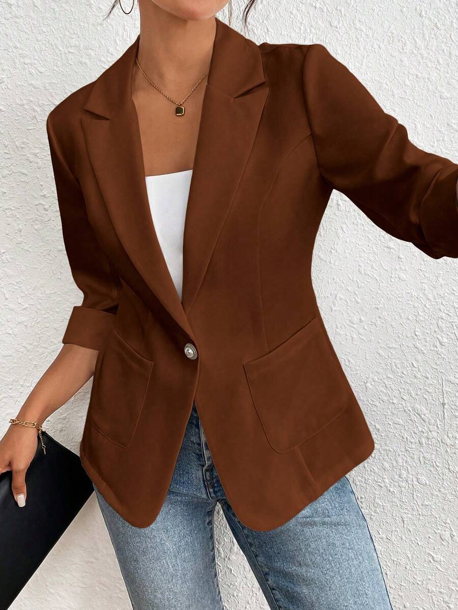 RosyDaze Women's Casual & Work Solid Color Blazer, Spring/Summer - Mocha Brown - View 1