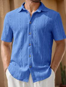 Manfinity NXTstreet Men's Jacquard Knit Slim Fit Polo Collar Short Sleeve Casual Shirt, Suitable For Daily Wear In Summer Scoobydoo Men Short Sleeve Dress Shirt Guayabera Shirt Blue Men S Shirt Blue Designer Shirt Italy Men S Summer Dress Shirt