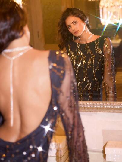 Opulessa Christmas Black Fashionable Sexy Sequin Mesh Backless Mini Dress, New Year Outfit,Thanksgiving,Elegant Party,Luxury Evening Dresses For Weddings,Autumn/Winter Graduation,Holiday Club Outfits, Chic Autumn,Going Out Outfit,