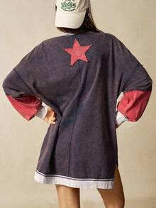 Bohemela Casual Knit Patchwork Round Neck Loose Fit Women Sweatshirt