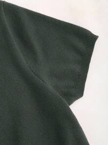 Sweetra 全新勃艮第红金属纽扣 V 领束腰都市时尚休闲针织短袖开衫 - 軍綠色 - 查看 3