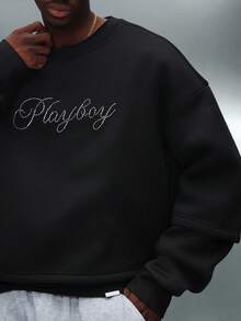 PLAYBOY X SUMWON Oversized Crew Neck Sweatshirt With Rhinestone Logo Applique Long Sleeve Pullover Winter Streetwear - Multicolor - View 5