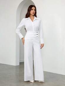 SHEIN Tall 女士白色纯色职业套装优雅高端适合职场社交场合律师医生返校教师高腰版 - 白色 - 查看 4