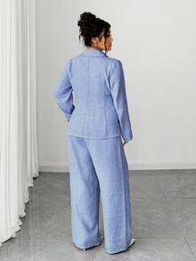 Elenzga 优雅的粉色西装套装，时尚的面料 - 藍色 - 查看 3