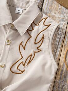 2025 Spring & Summer New Arrival, Western Totem Embroidery With Twist Tie Design Blouse, Fashionable & Versatile For Daily Activities, Outings And Social Events - Apricot - View 6