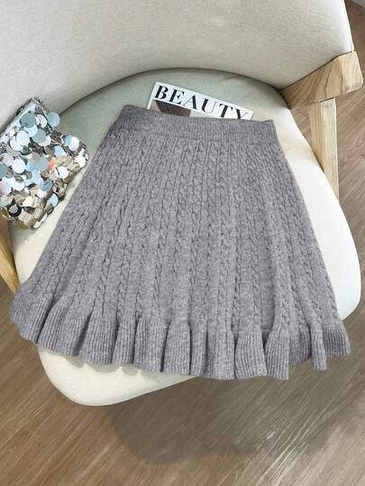 GlowEve 女装秋季新款纯色绳花图案经典设计休闲少女日常百搭宽松下摆针织毛衣裙