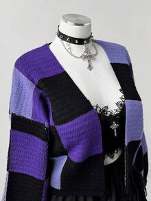 Sunspun Plus Size Women Halloween Plaid Open Front Long Sleeve Cardigan Sweater, Autumn/Winter - Multicolor - View 4