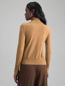 Ontre 2025 Autumn/Winter Women's New Wool Blend Turtleneck Knit Long Sleeve Top, Business Casual Urban Commute Basic Top, Office Wear, Teacher , Outing Top, Slim Fit Comfortable Women's Long Sleeve Turtleneck Sweater, Basic Sweater - Khaki - View 4