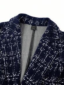 Ellevyn 女士优雅格子翻领长袖夹克和裤子套装，优雅适合派对和晚装，秋冬秋季女装办公室服装 - 藏蓝色 - 查看 5