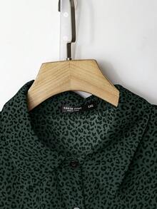 SHEIN Clasi Women's Plus Size Leopard Print Button Front Long Sleeve Shirt - Dark Green - View 3