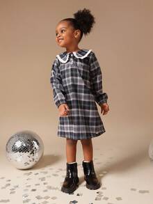 SUMWON Girls Long Sleeve Peter Pan Collar Checked Dress With Ruffle Trim For School Autumn Winter - Multicolor - View 6