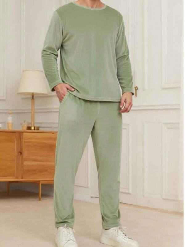 Set pijama para hombre tela felpa pantalón y playera manga larga