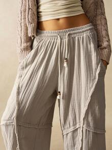 Bohemela Boho Countryside Vacation Style Solid Color Woven Loose Women Pants