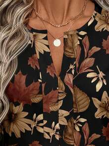 EMERY ROSE Casual Leaf Pattern Minimalist Women Shirt, Suitable For Spring And Autumn New Year Party - Multicolor - View 7