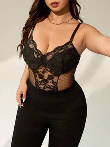 Auralis 黑色性感蕾丝撞色网纱透视连体衣/优雅派对情人节紧身胸衣连体衣/紧身蕾丝拼接胸罩V领透视网纱性感大码连体衣/演唱会/演出服/约会/高端宴会/舞蹈/婚礼季/情人节/派对/性感/优雅浪漫/办公室女神/魅惑风/生日派对穿着连体衣大码性感服装黑色蕾丝连体衣蕾丝连体衣大码连体衣 - 黑色 - 查看 3