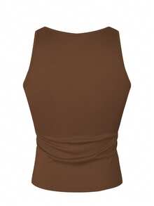 Manfinity Dauomo 男式纯色针织罗纹无袖休闲运动背心 - 棕色 - 查看 2