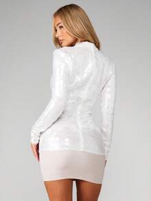 MISSGUIDED Đầm ngắn tay dài cổ cao đính sequin lấp lánh, thích hợp dự tiệc tối. - Nhiều màu - Xem 2